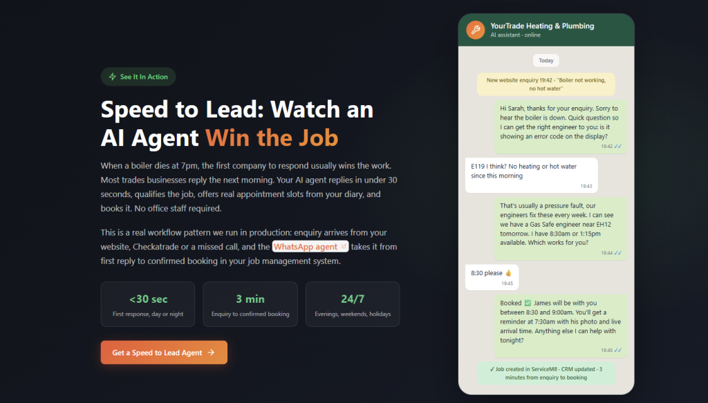 Enquire about our speed-to-lead trades agents that automatically book your leads in within a few minutes.