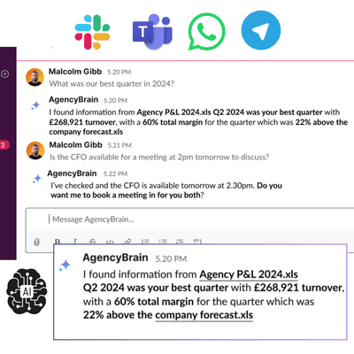 Find everything you need in your agency in seconds with RAG retrieval chatbots for your agency.